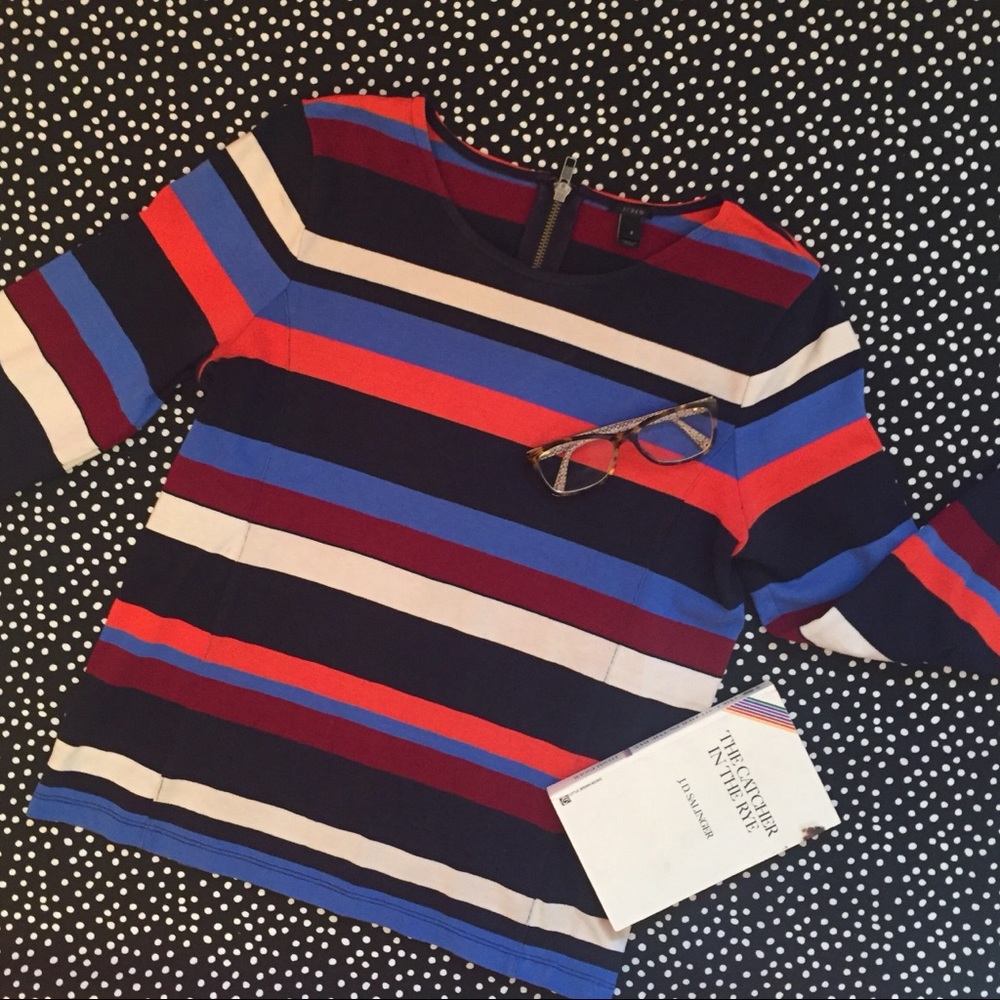 {J.Crew} Maroon Multi-Striped Top—Great for Fall!